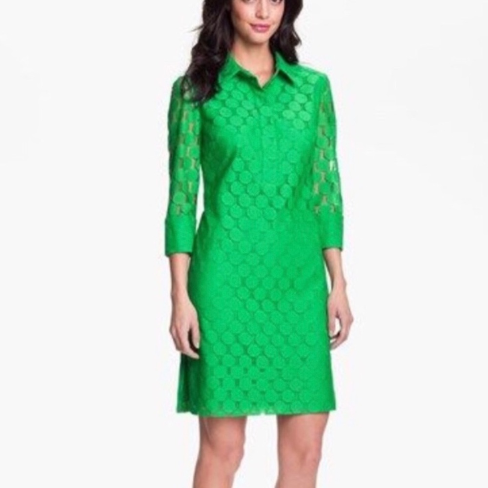 Adrianna Papell green circle lace collar dress